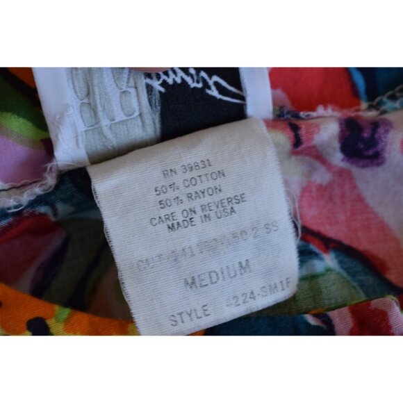 Vintage 90s Cotton/Rayon Boxy Fit Short Sleeves Crop Floral‎ Shirt size Medium - Picture 9 of 10